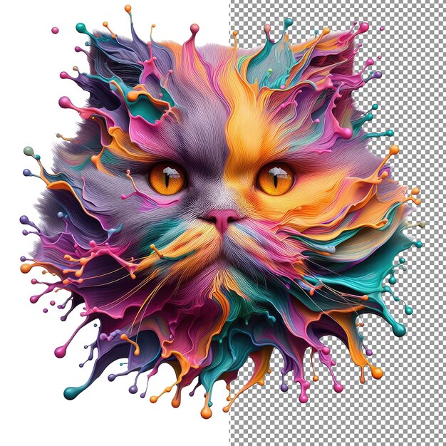 PSD kaleidokitty retrato de gato splash colorido