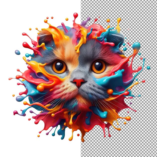 PSD kaleidokitty retrato de gato splash colorido