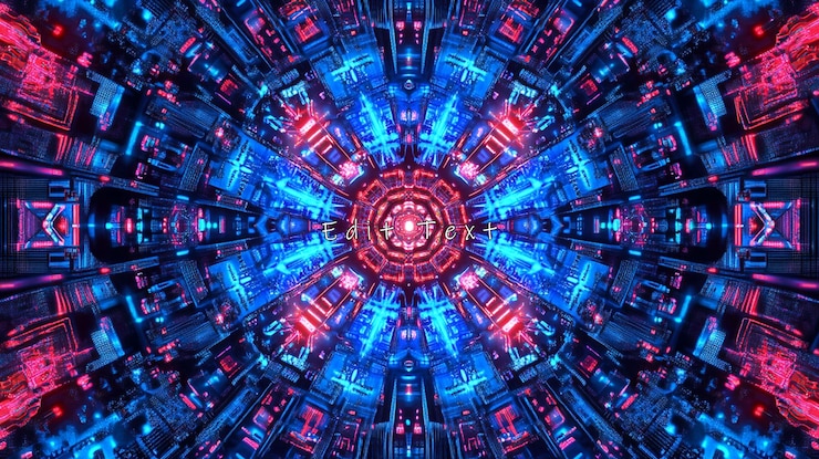 PSD kaleidoscopio fractal simétrico de neón azul y rojo