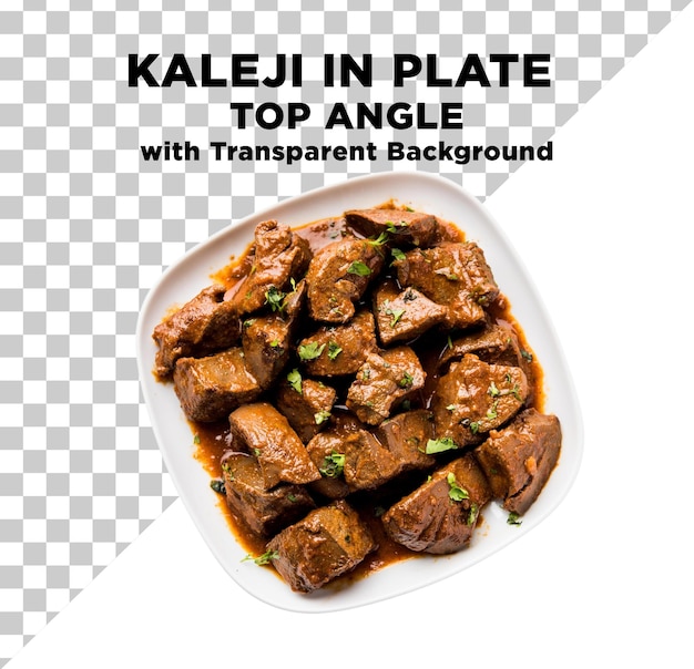 Kaleji Mutton Beef Liver Desi Food Top Angle Foto PSD mit durchsichtigem Hintergrund