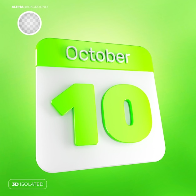 Kalender 10. oktober 3d premium psd