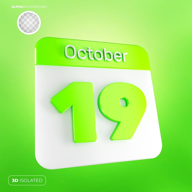 Kalender 19. oktober 3d premium psd
