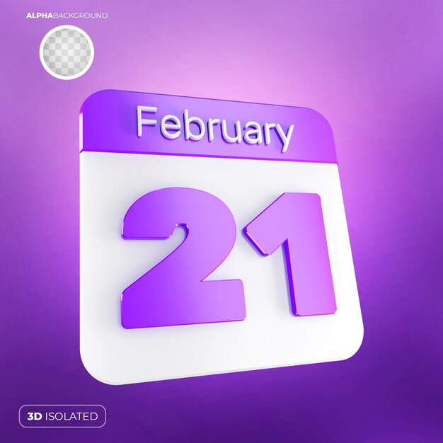 Kalender 21. februar 3d premium psd