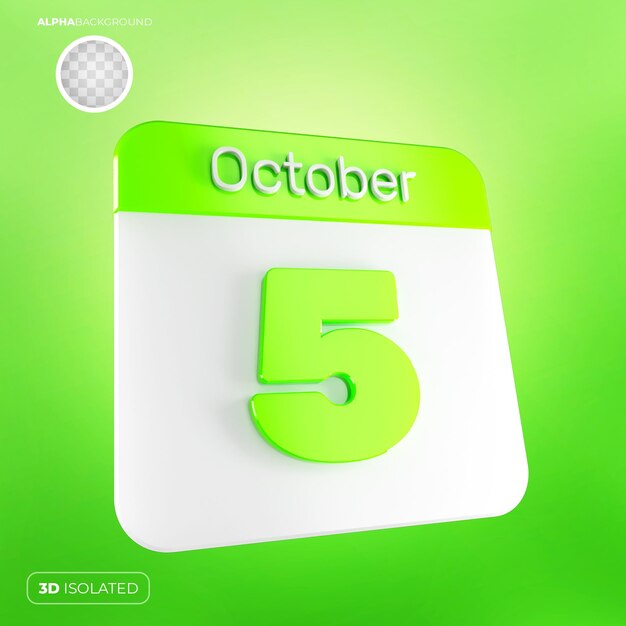 Kalender 5. oktober 3d premium psd