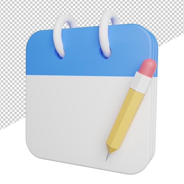 Kalender Datum Notiz Erinnerung Seitenansicht 3D-Rendering Symbol Illustration auf transparentem Hintergrund
