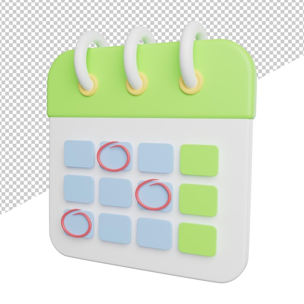 Kalender datumsmarkierung seitenansicht 3d-rendering-symbol illustration auf transparentem hintergrund