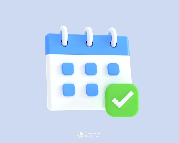 Kalender mit Häkchensymbol 3D-Rendering-Illustration