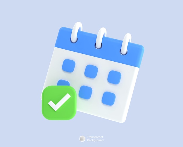 Kalender mit Häkchensymbol, isolierte 3D-Renderdarstellung