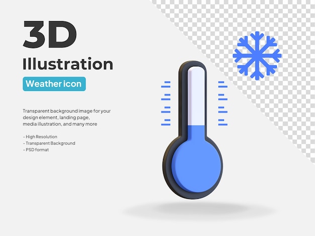 PSD kalte temperatur niedrig mit schneeflocke-wettersymbol 3d-rendering-darstellung