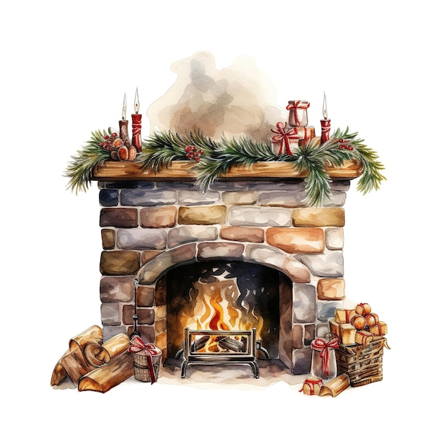 Kamin für weihnachtsveranstaltungen aquarell-stil ki generiert