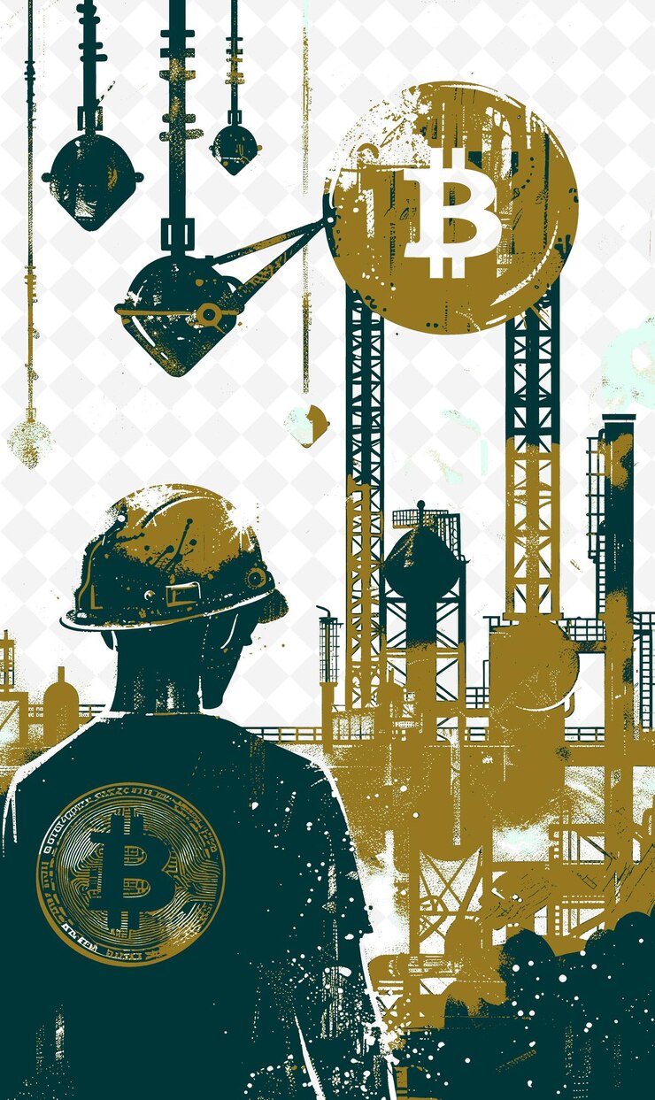 PSD kandidat in einer fabrik diskutiert die auswirkungen von bitcoins auf die eco flat illustration idea designs