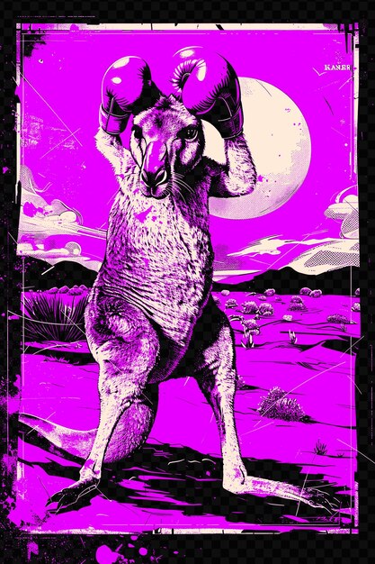 Kangaroo boxing con un fondo desértico diseño de cartel con diseño de arte psd banner de concepto de cartel