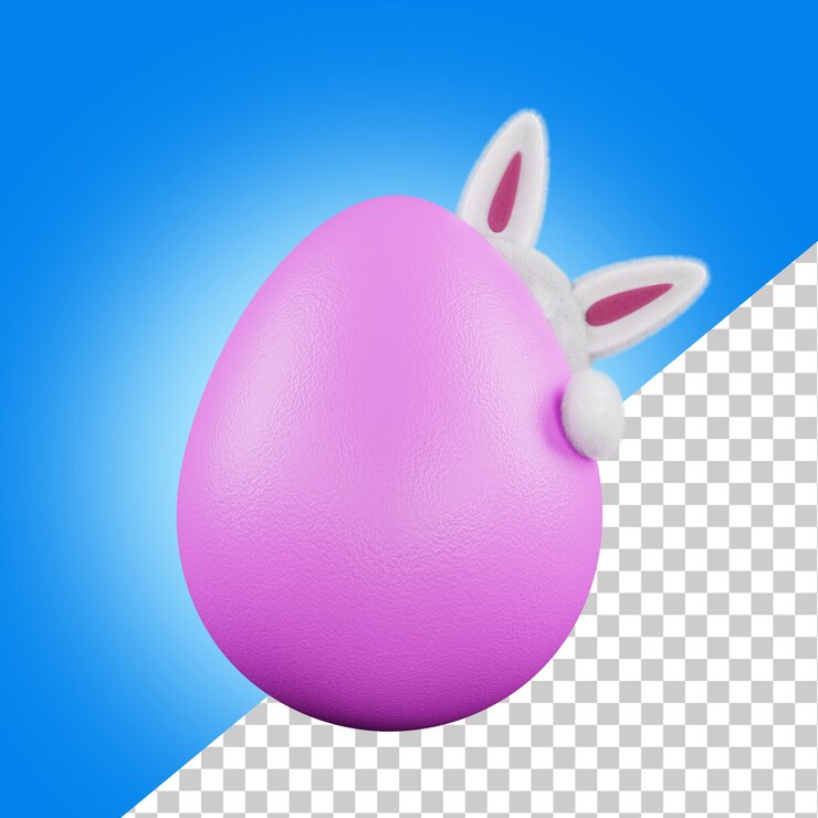 PSD kaninchen versteckt sich hinter einem osterei 3d-rendering plüsch hasenohren und ei ostereiersuche