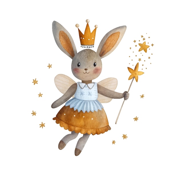 Kaninchenfee Aquarell-Illustration für Kinder Kleidung und Drucke isolierte Clipart