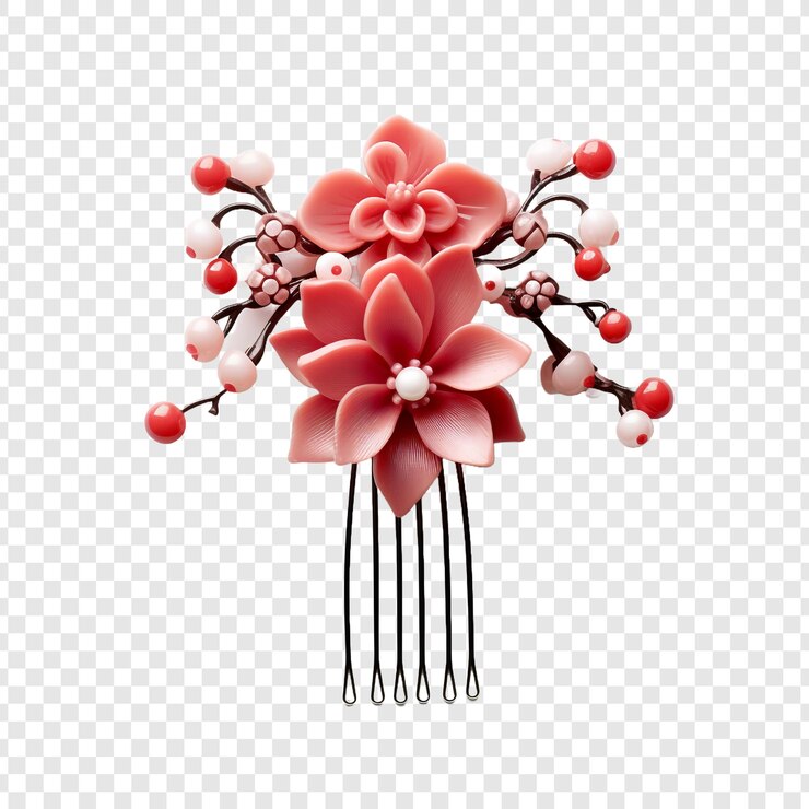 PSD kanzashi ornamento per capelli giapponese gioielli isolati su sfondo trasparente