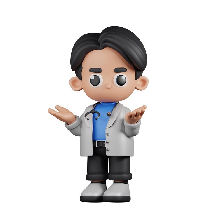 PSD karakter 3d dokter pose bingung