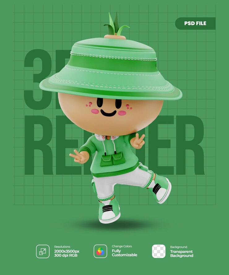PSD karakter 3d lucu dengan latar belakang transparan