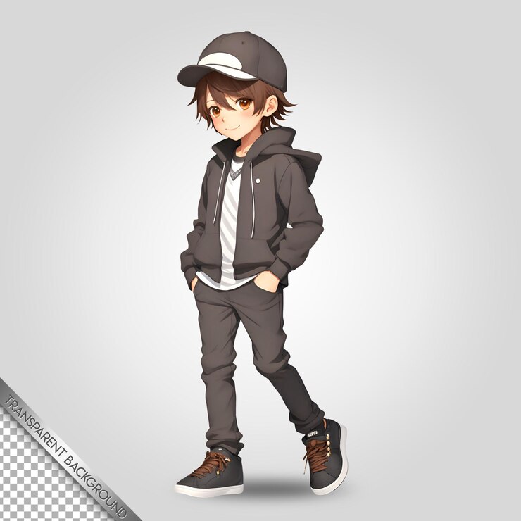 PSD karakter gaya anime jepang latar belakang transparan