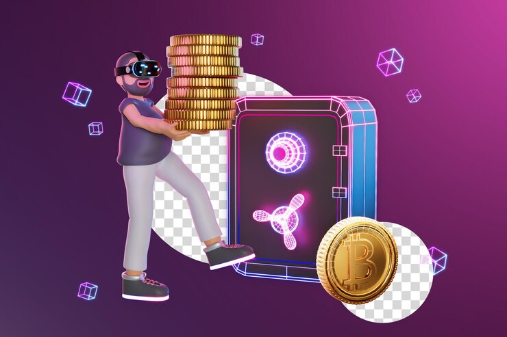 PSD karakter metaverse render 3d dengan perangkat virtual reality untuk aplikasi infografis aplikasi web