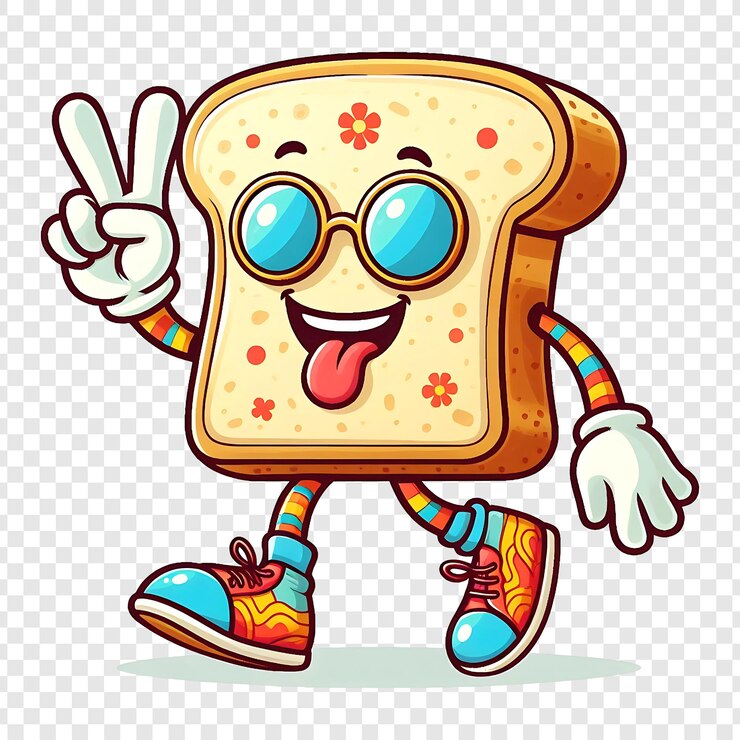 PSD karakter roti panggang kartun retro groovy