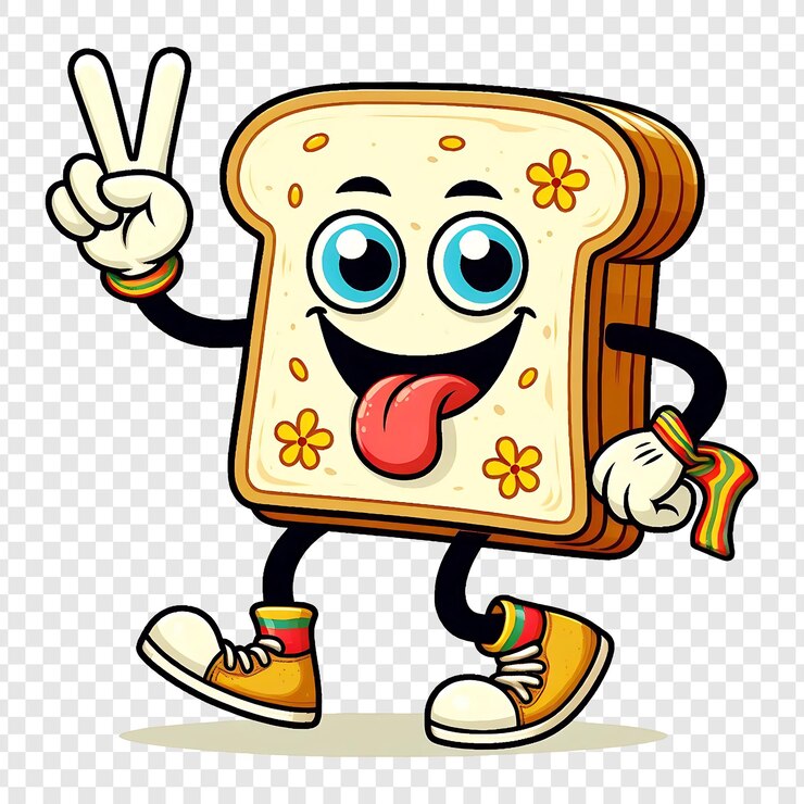 PSD karakter roti panggang kartun retro groovy