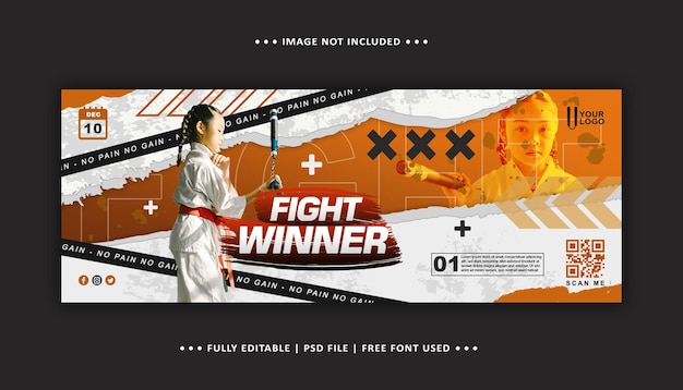 PSD karate kid fight banner promoção de mídia social modelo de post laranja fundo branco