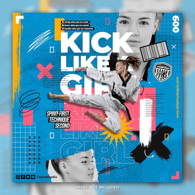 PSD karateka girl poster modèle de publication sur les médias sociaux