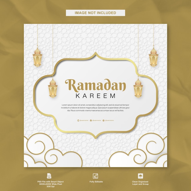 Kareem Banner Template Instagram Post em branco e dourado com fundo islâmico