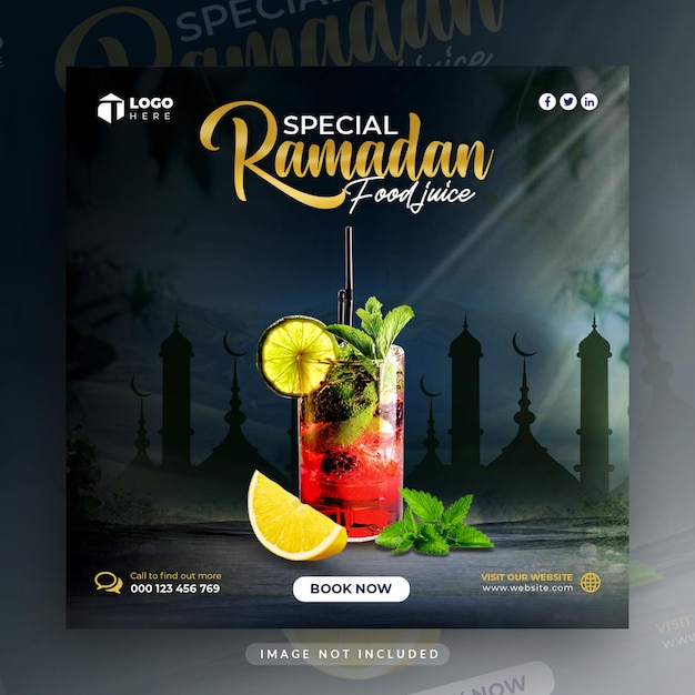 PSD kareem festival islâmico comida ramadanmídia social post design template