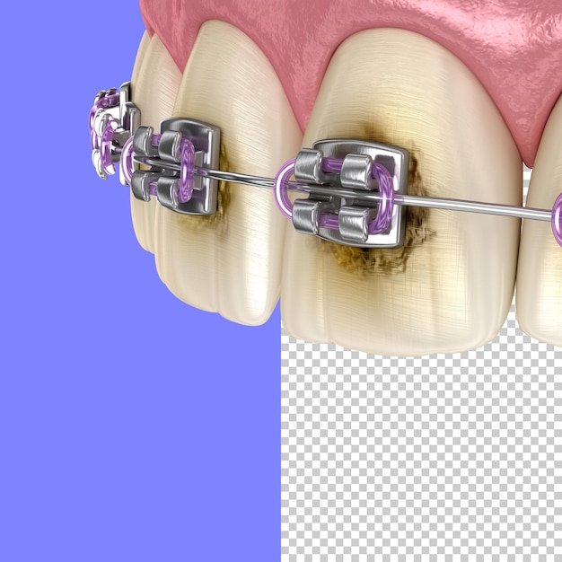 PSD karies in der nähe von klammern infolge schlechter hygiene