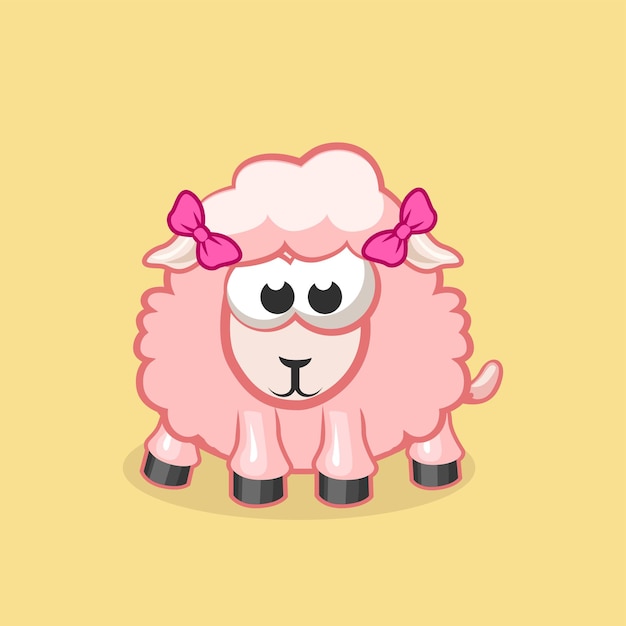 Karikatur rosa Schaf Mädchen tragen Haare Bogen.
