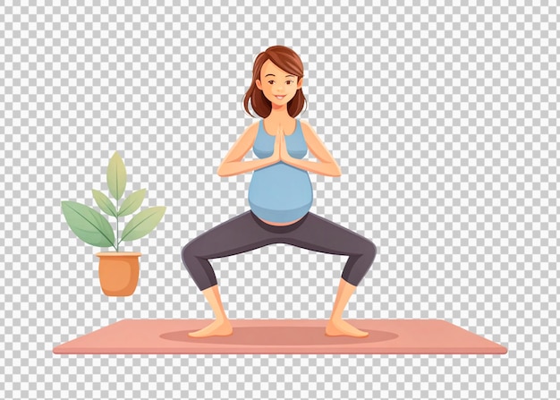 Karikatur über pränatale Yoga-Praxis auf durchsichtigem Hintergrund