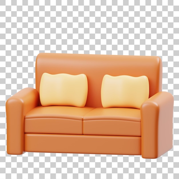 Karikaturbraunes Sofa mit gelben Kissen