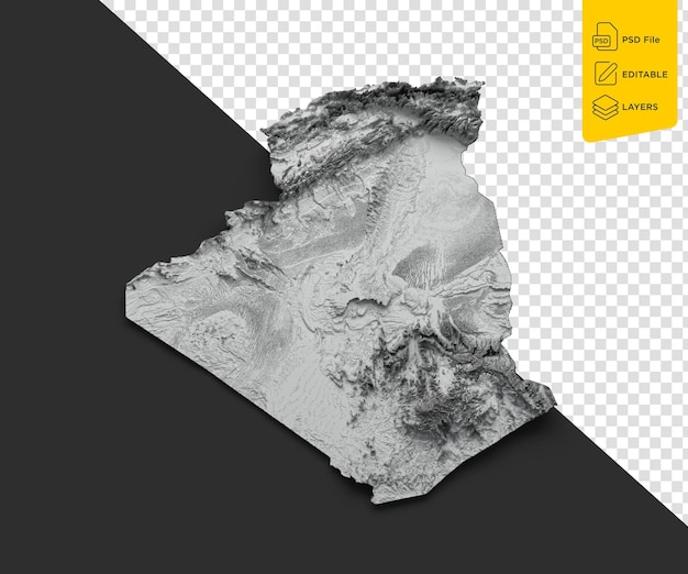 Karte Algerien-Flagge Schattenrelief Farbe Höhe Karte auf schwarzem Hintergrund 3D-Illustration