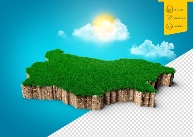 Karte Bulgariens Boden-Landgeologie Querschnitt Grünes Gras und Felsen Bodentextur 3D-Illustration