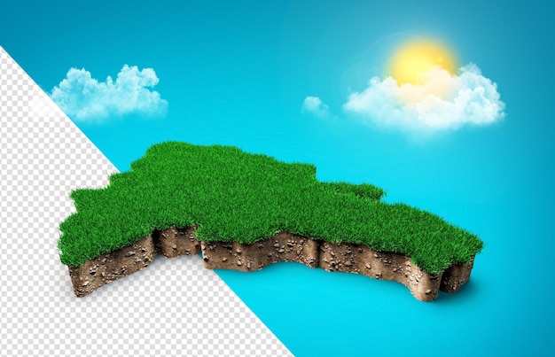 Karte der Dominikanischen Republik Boden Geologie Querschnitt mit Gras und Boden Textur 3d Illustration