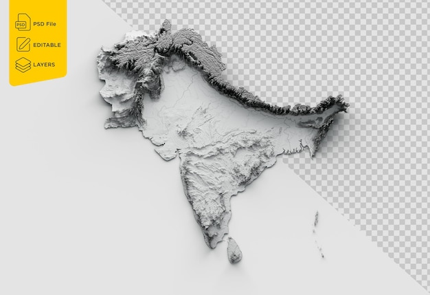 PSD karte des subkontinents indien pakistan nepal bhutan bangladesch sri lanka und die malediven 3d-illustration