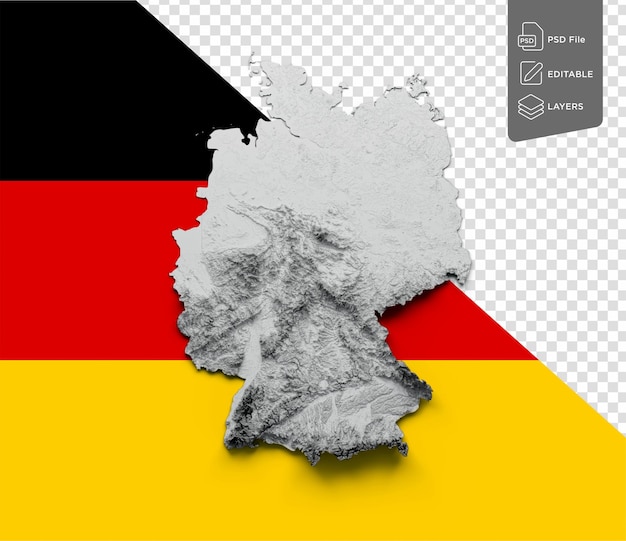Karte Deutschland Schattenrelief Farbe Höhe Karte auf deutscher Flagge Hintergrund 3D-Illustration