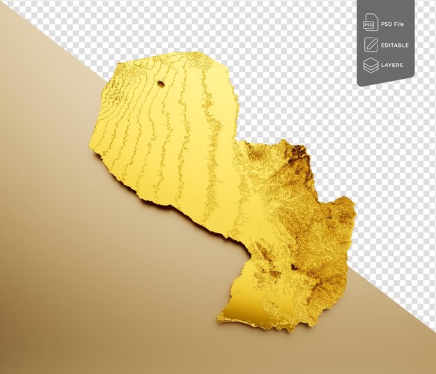 PSD karte paraguay goldmetall farbe höhe karte hintergrund 3d-illustration