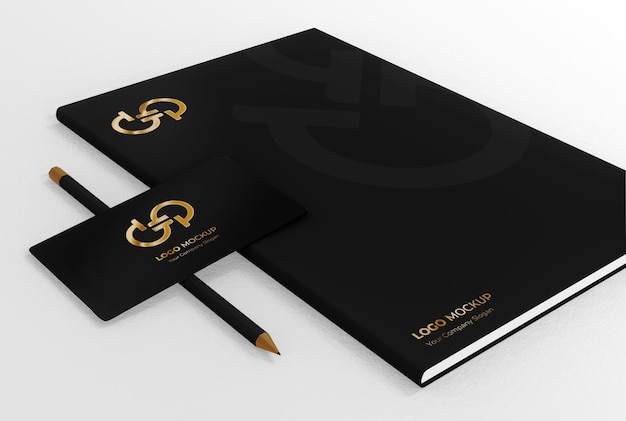 Karten-Name und Buch-Mockup-Szene in schwarzer Farbe
