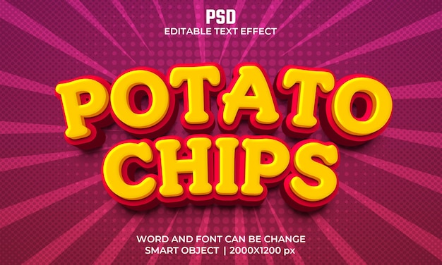 Kartoffelchips 3d editierbarer texteffekt premium psd mit hintergrund