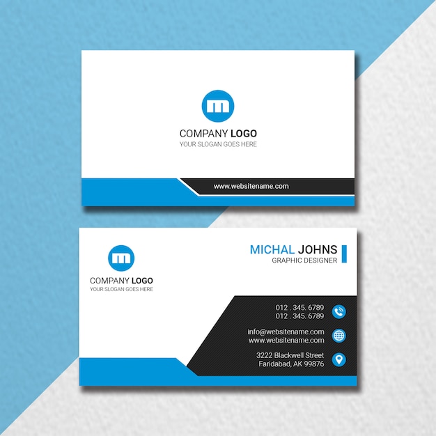 Kartu Nama Minimalis Hitam & Biru
