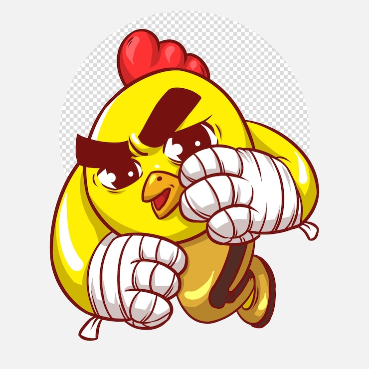 PSD kartun petarung ayam jantan tinju menendang desain maskot hewan karakter kartun