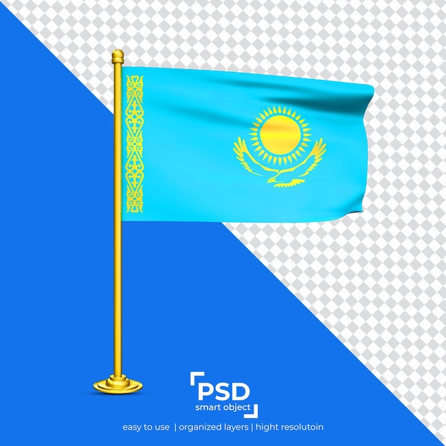 PSD kasachstan wehende flagge auf transparentem hintergrund isoliert gesetzt