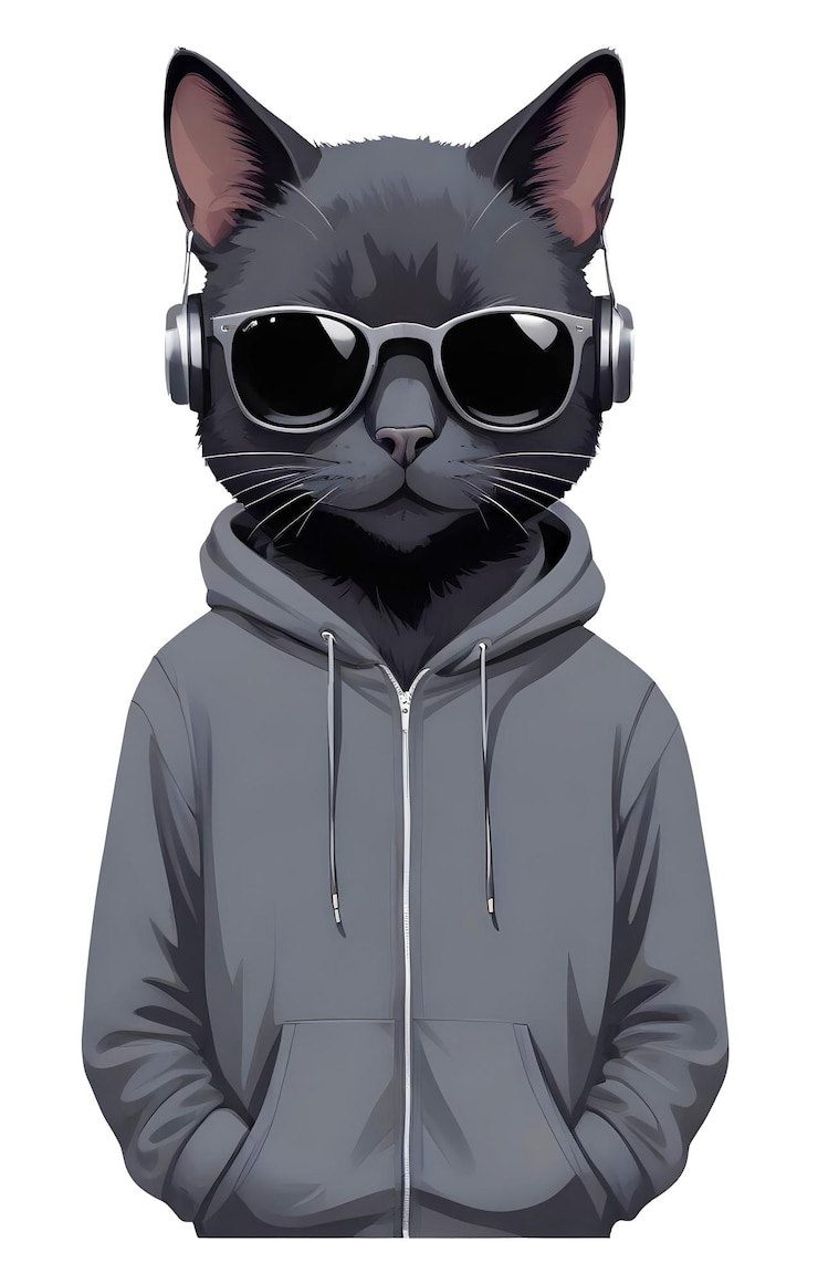 PSD katze mit kapuzen funny cool tier charakter illustration vektorgrafik