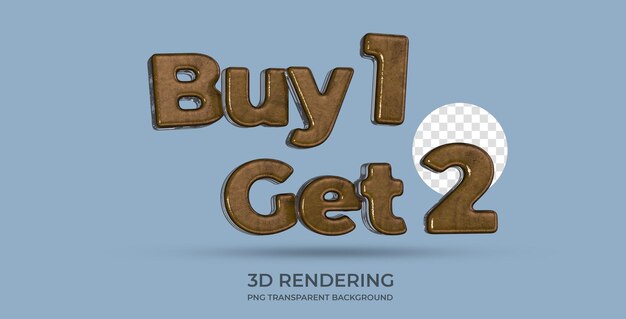 Kaufen Sie 1, erhalten Sie 2 Textstil 3D-Rendering mit transparentem Hintergrund
