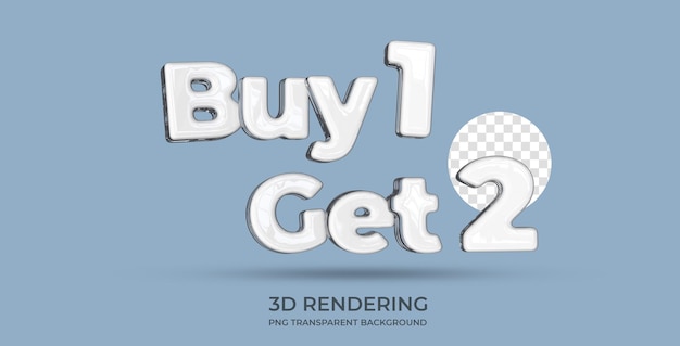 Kaufen Sie 1, erhalten Sie 2 Textstil 3D-Rendering mit transparentem Hintergrund