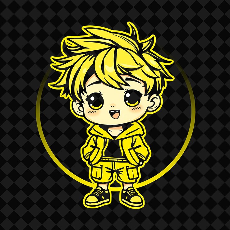 PSD kawaii chibi boy con el cabello desordenado de cabeza de cama estilo de moda de patinador casual con una capucha y