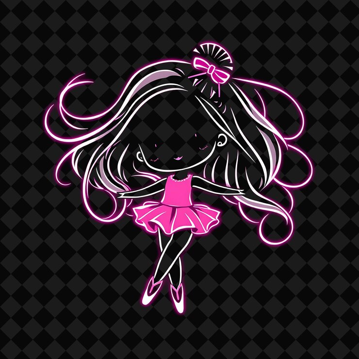 PSD kawaii chibi garota com cabelos longos e fluídos elegante bailarina estilo de moda vestindo um tutu e bola