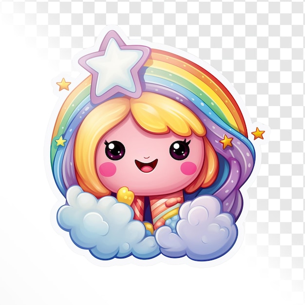 Kawaii lindo arco iris y estrellas pegatina de dibujos animados personaje caramelo trasfondo transparencia